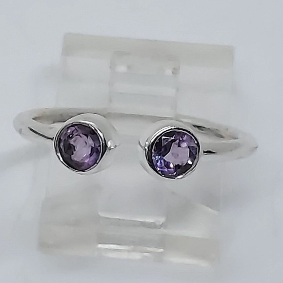 Sterling silver 925‎ Amethyst adjustable ring - Picture 1 of 5
